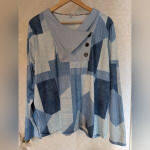 Exclusive ColorBlock Blue &White Top‎ XXL
